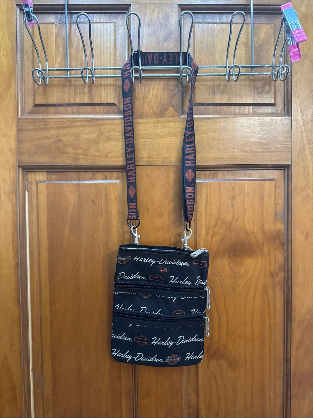 Harley-Davidson Black Crossbody Pouch with Orange Logo Accents - Picture 2 of 10